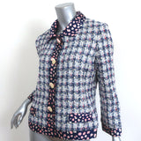 Oscar de la Renta Sequined Tweed Jacket Blue/Pink Cotton-Blend Size 12 NEW