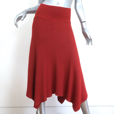Ulla Johnson Asymmetric Midi Skirt Alessia Crimson Ribbed Knit Size Medium