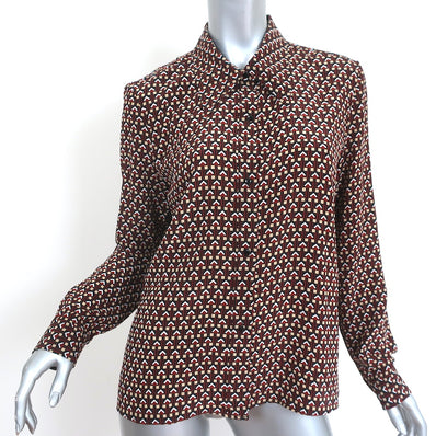 Nili Lotan Simone Shirt Brown Geometric Print Size Large Long Sleeve Top NEW