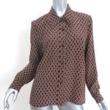 Nili Lotan Simone Shirt Brown Geometric Print Size Large Long Sleeve Top NEW