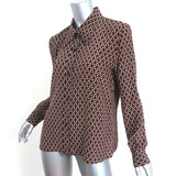 Nili Lotan Simone Shirt Brown Geometric Print Size Large Long Sleeve Top NEW