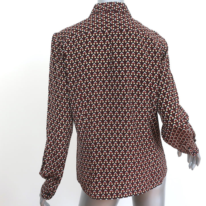 Nili Lotan Simone Shirt Brown Geometric Print Size Large Long Sleeve Top NEW