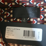 Nili Lotan Simone Shirt Brown Geometric Print Size Large Long Sleeve Top NEW