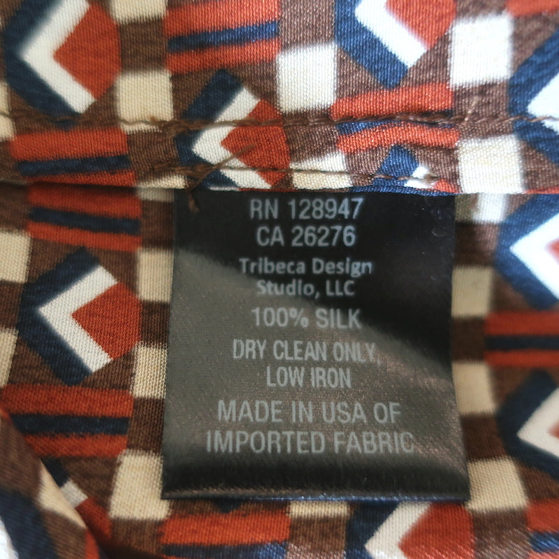 Nili Lotan Simone Shirt Brown Geometric Print Size Large Long Sleeve Top NEW