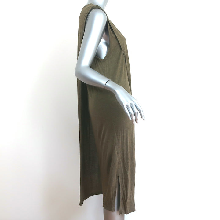 T by Alexander Wang Overlap Dress Olive Jersey Size Large Sleeveless Midi