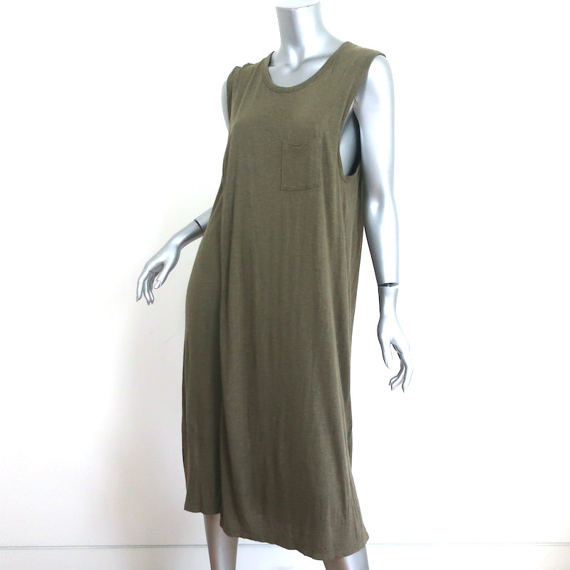 T by Alexander Wang Overlap Dress Olive Jersey Size Large Sleeveless Midi