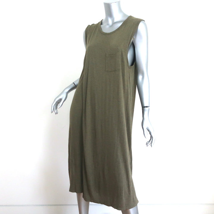 T by Alexander Wang Overlap Dress Olive Jersey Size Large Sleeveless Midi