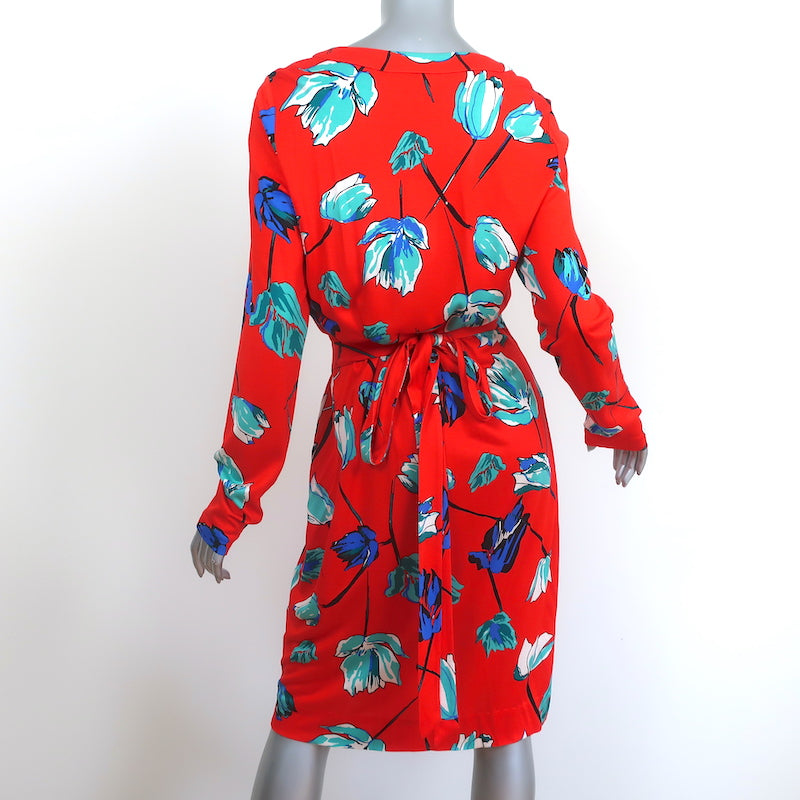 Diane von Furstenberg Julian Wrap Dress Asher Vermillion Floral Size 14 NEW