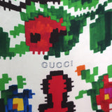 Gucci Needlepoint Floral Print Scarf Red/White Silk Twill NEW