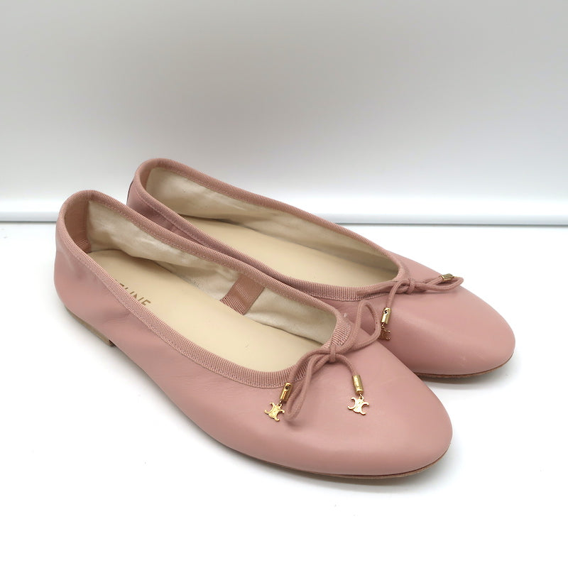 Celine Les Ballerines Ballet Flats with Laces Vintage Pink Leather Size 38.5