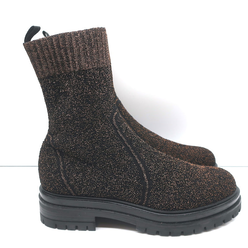 Gianvito Rossi Torrance Sock Boots Black/Bronze Lurex Knit Size 38 Ankle Boots