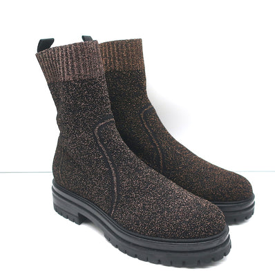 Gianvito Rossi Torrance Sock Boots Black/Bronze Lurex Knit Size 38 Ankle Boots