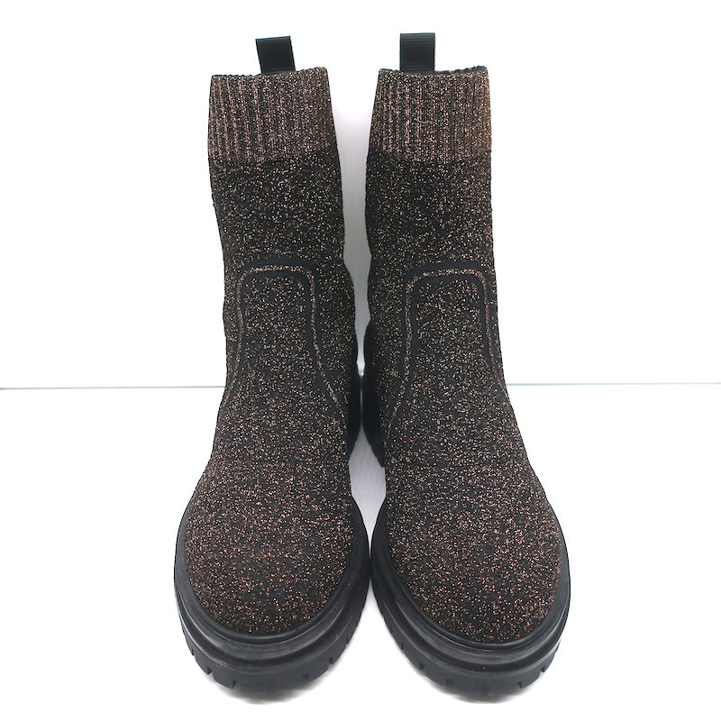 Gianvito Rossi Torrance Sock Boots Black/Bronze Lurex Knit Size 38 Ankle Boots