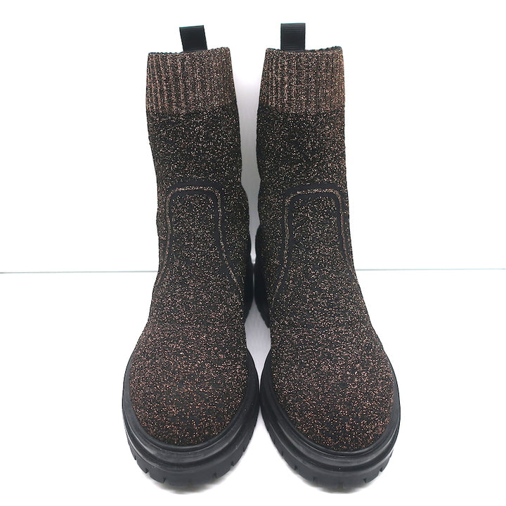 Gianvito Rossi Torrance Sock Boots Black/Bronze Lurex Knit Size 38 Ankle Boots