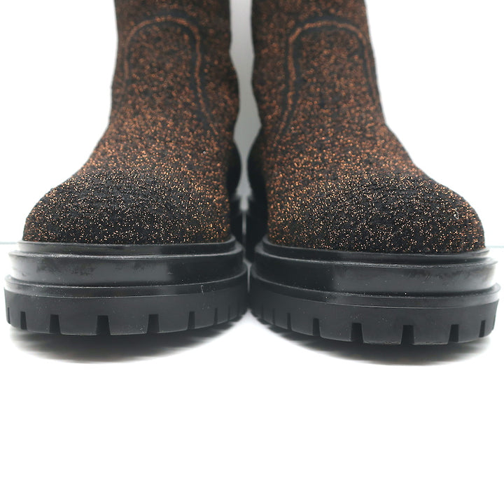 Gianvito Rossi Torrance Sock Boots Black/Bronze Lurex Knit Size 38 Ankle Boots