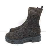Gianvito Rossi Torrance Sock Boots Black/Bronze Lurex Knit Size 38 Ankle Boots