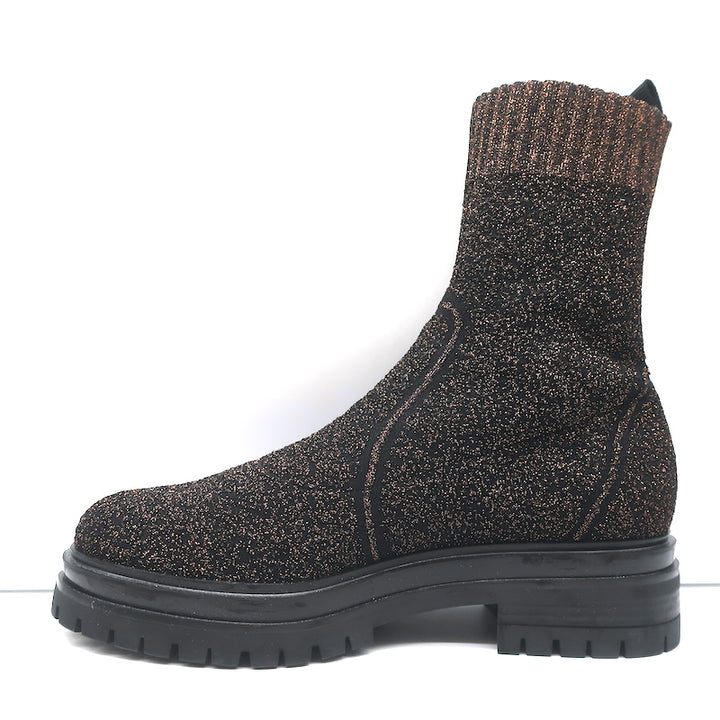 Gianvito Rossi Torrance Sock Boots Black/Bronze Lurex Knit Size 38 Ankle Boots