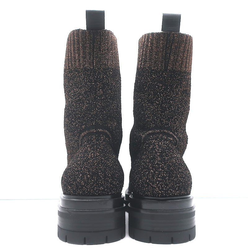 Gianvito Rossi Torrance Sock Boots Black/Bronze Lurex Knit Size 38 Ankle Boots