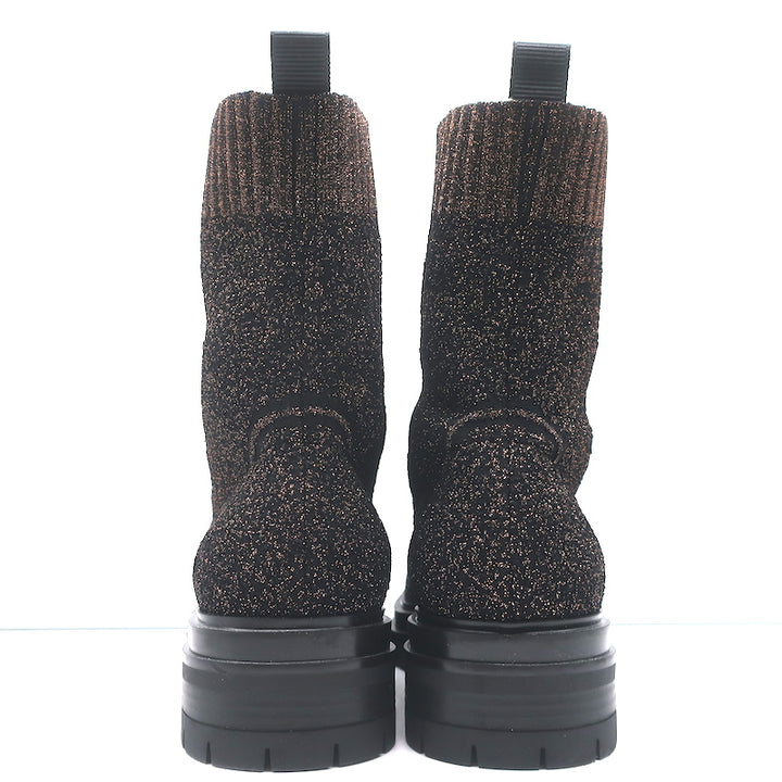 Gianvito Rossi Torrance Sock Boots Black/Bronze Lurex Knit Size 38 Ankle Boots