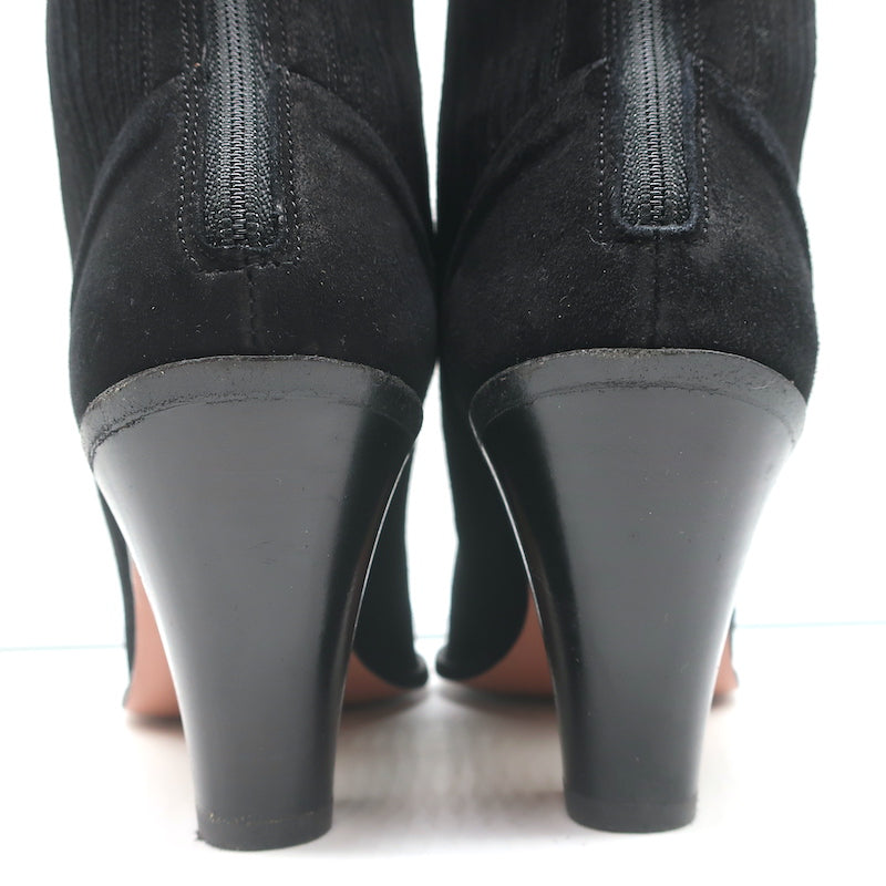 Aquazzura Saint Honore 70 Boots Black Suede Size 38.5 Pointed Toe High Heel