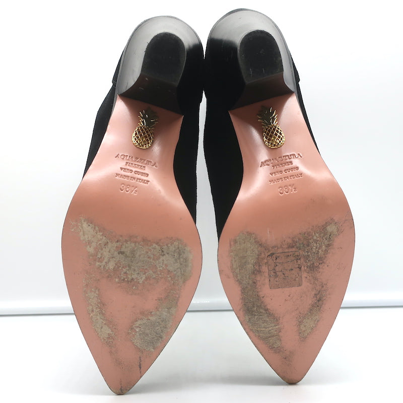 Aquazzura Saint Honore 70 Boots Black Suede Size 38.5 Pointed Toe High Heel