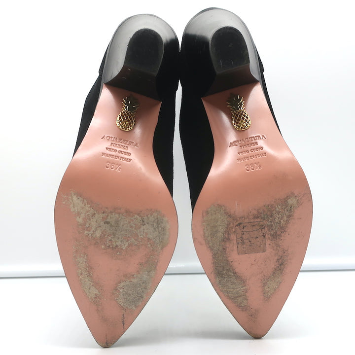 Aquazzura Saint Honore 70 Boots Black Suede Size 38.5 Pointed Toe High Heel