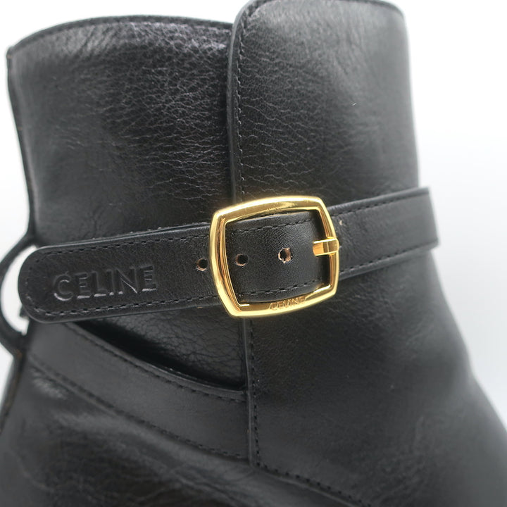 Celine Jodhpur Boots Black Leather Size 39 Mid-Heel Ankle Boots NEW