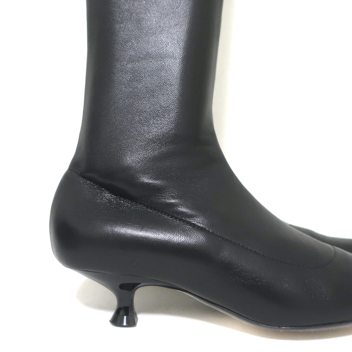 Khaite Over the Knee Boots Volos Black Stretch Leather Size 38 Kitten Heel