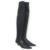 Khaite Over the Knee Boots Volos Black Stretch Leather Size 38 Kitten Heel