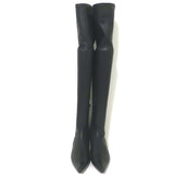 Khaite Over the Knee Boots Volos Black Stretch Leather Size 38 Kitten Heel