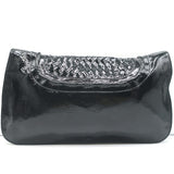 Salvatore Ferragamo Large Clutch Black Woven Patent Leather Bag