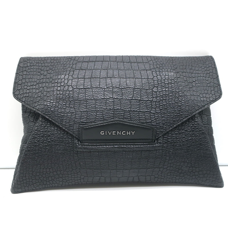 Givenchy Antigona Envelope Clutch Black Croc-Stamped Leather Bag
