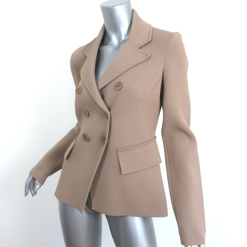 Scanlan Theodore Double Breasted Tailored Jacket Camel Crepe Knit Size Medium