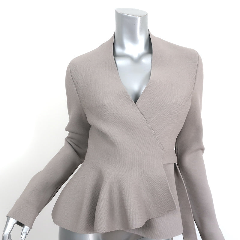 Scanlan Theodore Peplum Wrap Jacket Light Gray Crepe Knit Size Medium