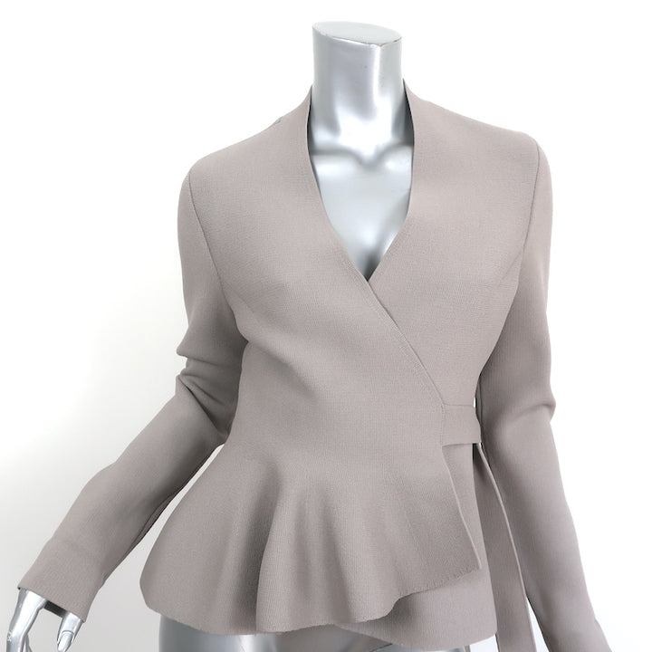 Scanlan Theodore Peplum Wrap Jacket Light Gray Crepe Knit Size Medium