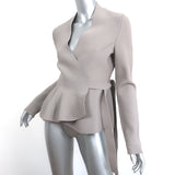 Scanlan Theodore Peplum Wrap Jacket Light Gray Crepe Knit Size Medium