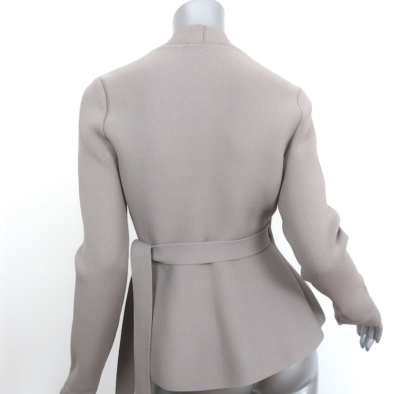 Scanlan Theodore Peplum Wrap Jacket Light Gray Crepe Knit Size Medium