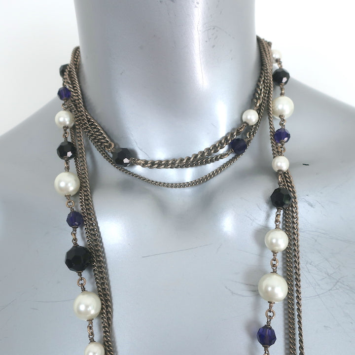 Chanel 06P Runway CC Feather Necklace Draped Chains Pearls &amp; Beads