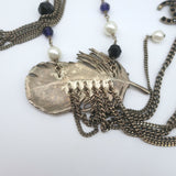 Chanel 06P Runway CC Feather Necklace Draped Chains Pearls & Beads