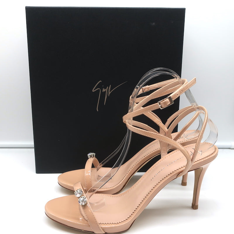 Talje Pebish reservation Giuseppe Zanotti Crystal-Embellished Sandals Ellie Nude Patent Size 39 –  Celebrity Owned