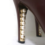 Chanel Pearl Heel Knee High Boots Bordeaux Leather Size 39