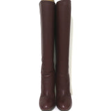 Chanel Pearl Heel Knee High Boots Bordeaux Leather Size 39