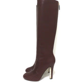 Chanel Pearl Heel Knee High Boots Bordeaux Leather Size 39