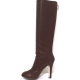 Chanel Pearl Heel Knee High Boots Bordeaux Leather Size 39