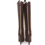 Chanel Pearl Heel Knee High Boots Bordeaux Leather Size 39