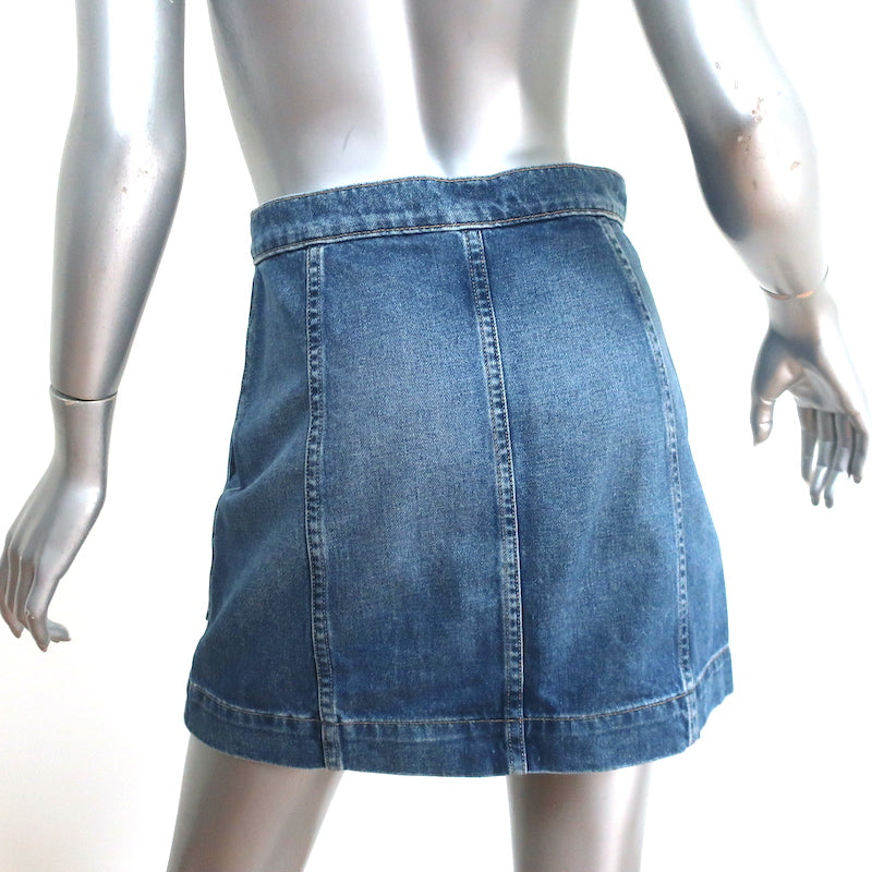 Veronica Beard Getty Button-Front Denim Mini Skirt Faded Cloud Wash Size 26