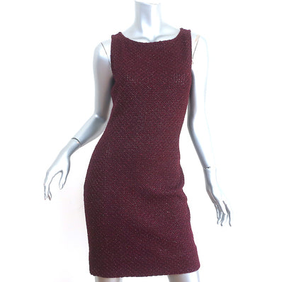 St. John Sleeveless Sheath Dress Burgundy Metallic Knit Size 4