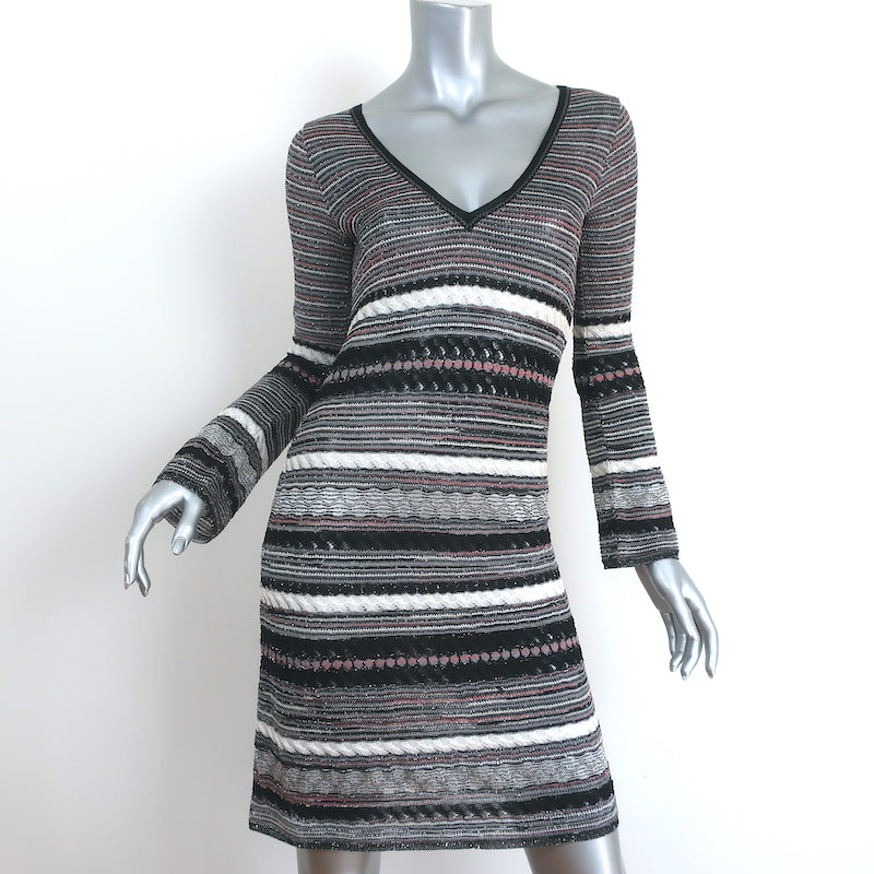 M Missoni Long Sleeve Dress Black/Pink Metallic Striped Knit Size 40 Celebrity Owned M Missoni Long Sleeve Dress Black/Pink Metallic Striped Knit Size 40 Celebrity Owned