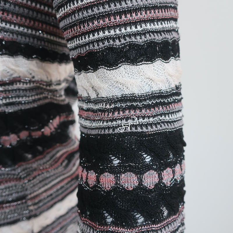 M Missoni Long Sleeve Dress Black/Pink Metallic Striped Knit Size 40