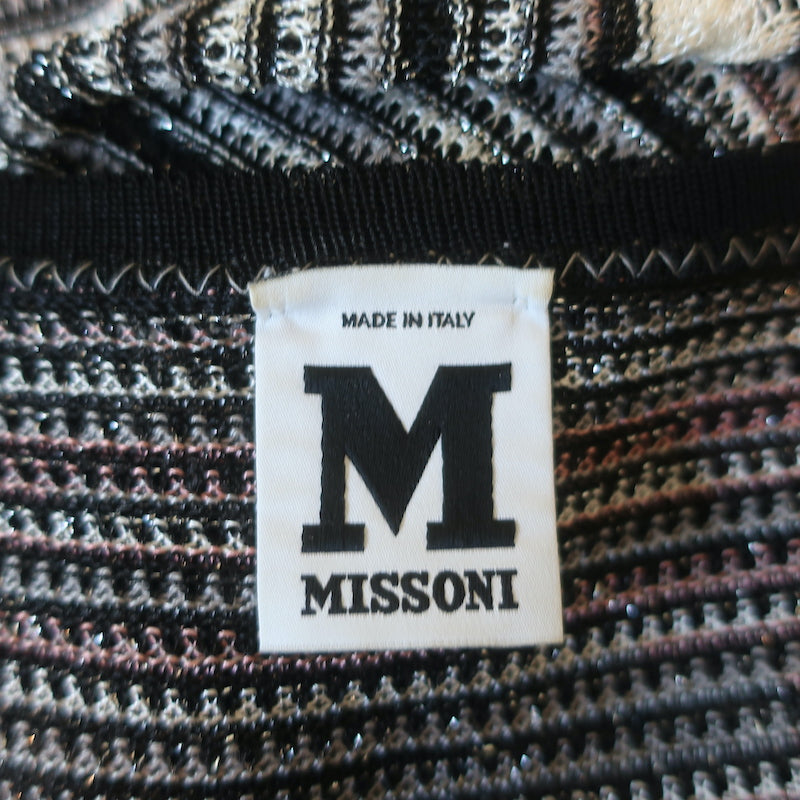 M Missoni Long Sleeve Dress Black/Pink Metallic Striped Knit Size 40